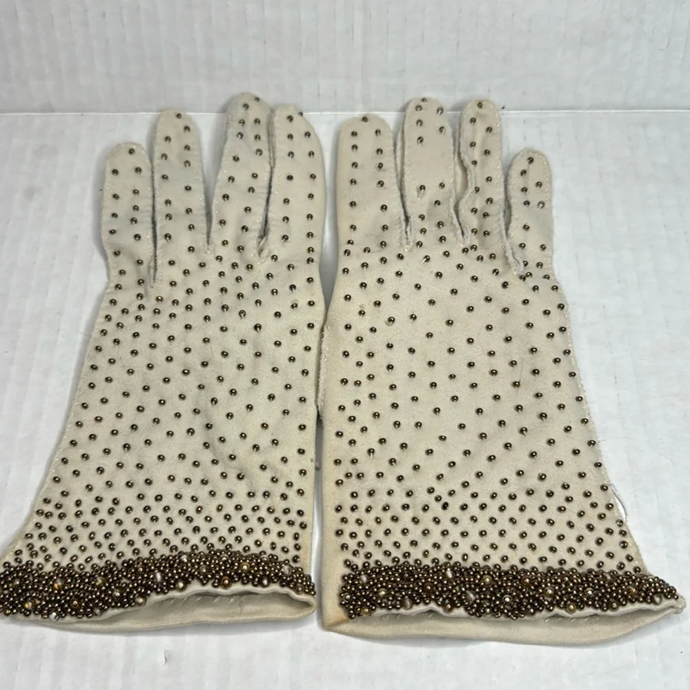 Vintage Double Woven Embroidered Beaded Driving Gloves Day Gloves VERY SMALL
